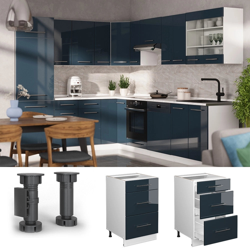 Mobiletto base per cucina Fame-Line Blu scuro lucido/Bianco 50 cm senza piano di lavoro Vicco