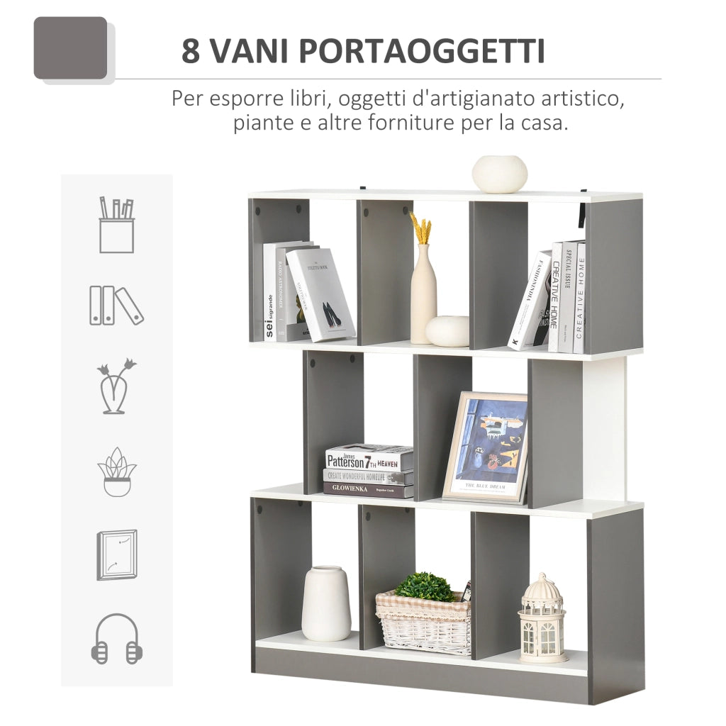 Mobile Libreria a 8 Ripiani 100x24x124 cm in Legno Grigio Carbone