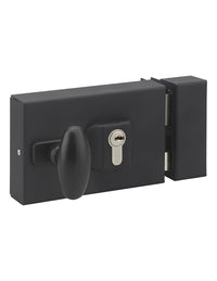 Serratura da applicare doppio cilindro con quadro maniglia , reversibile asse regolabile, 144x93mm, nero - THIRARD