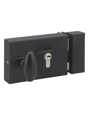 Serratura da applicare doppio cilindro con quadro maniglia , reversibile asse regolabile, 144x93mm, nero - THIRARD