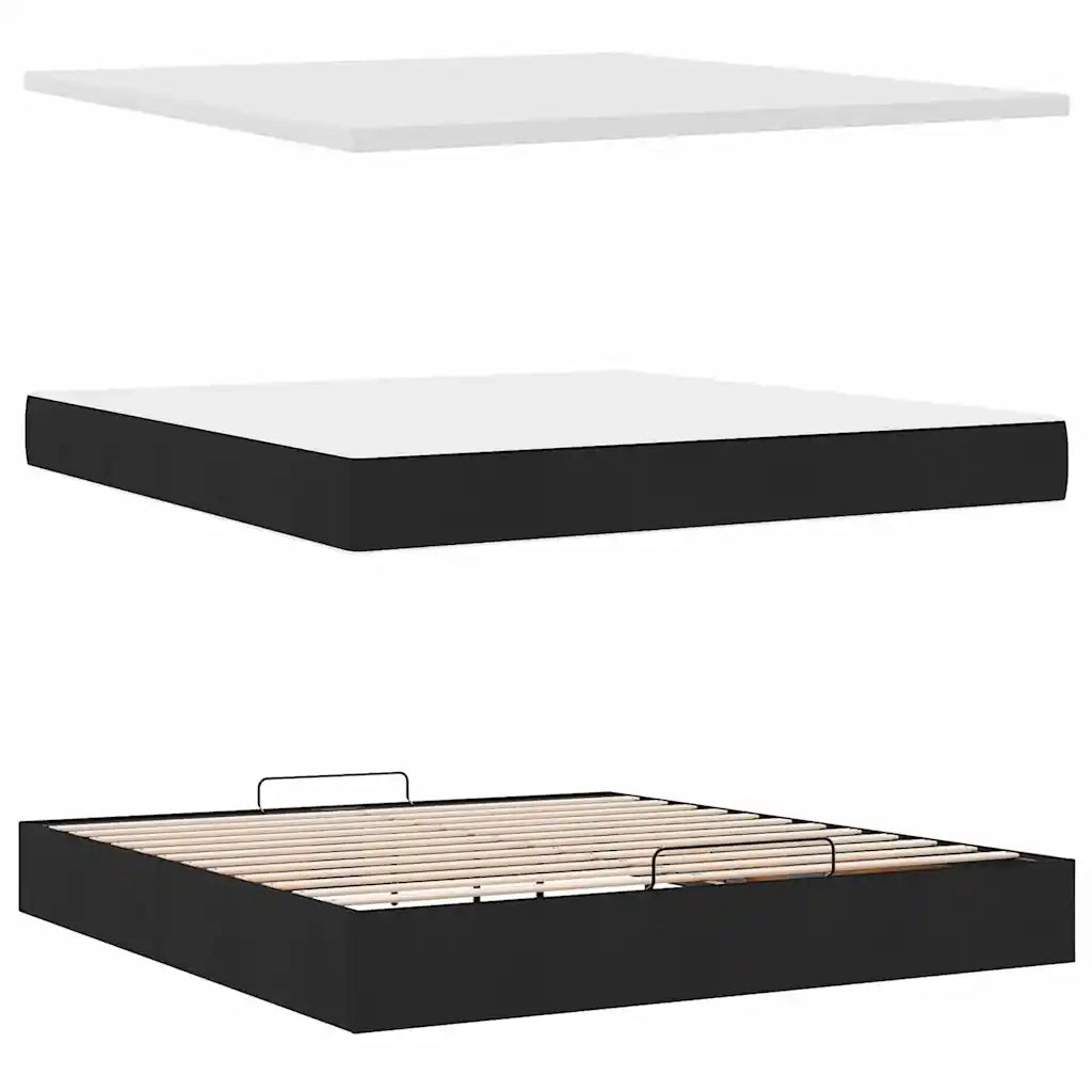 Struttura Letto Pouf con Materasso Nero 180x200 cm in Tessuto 3314026