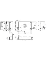 Serratura orizzontale da applicare doppio cilindro a tirante per porta d'ingresso, sinistra, asse 70mm, 140x88mm, nero - THIRARD