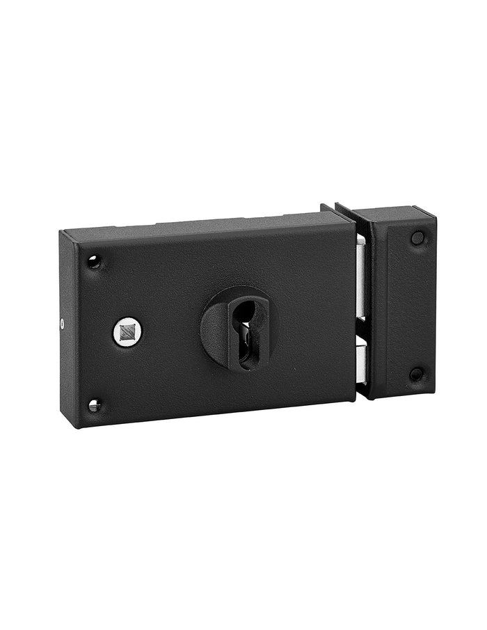 Serratura orizzontale da applicare doppio cilindro con quadro maniglia , destra, asse 60mm, 140x88mm, nero - THIRARD