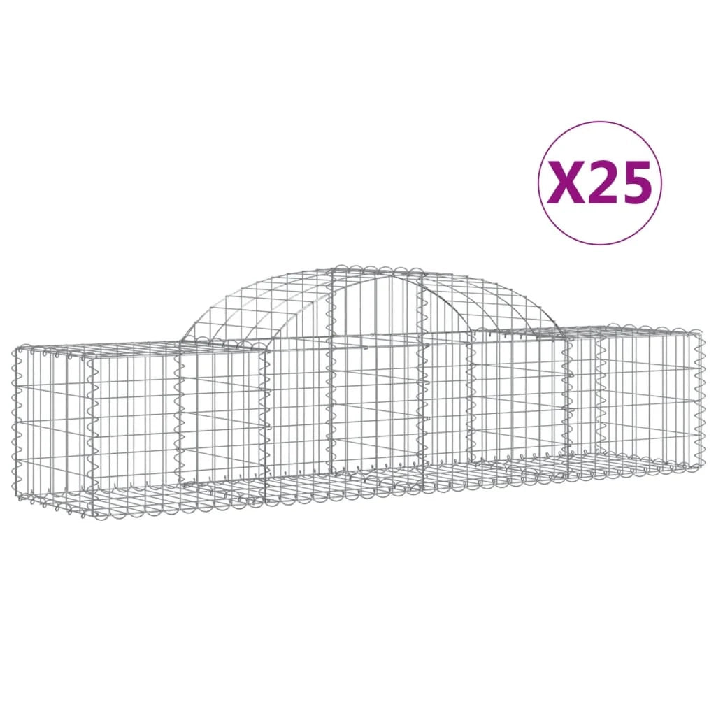 Cestini gabbioni recinzione a gabbia muro di contenimento ad arco 25 pezzi 200 x 50 x 40/60 cm ferro zincato argento 02_0040683