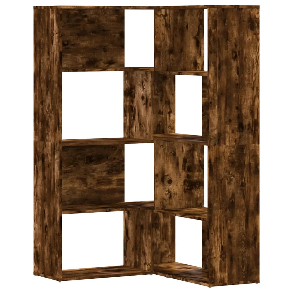 Libreria Angolare 4 Ripiani-Scaffale per Libri-Mobile di Stoccaggio Rovere Fumo 85x85x140 cm Truciolare