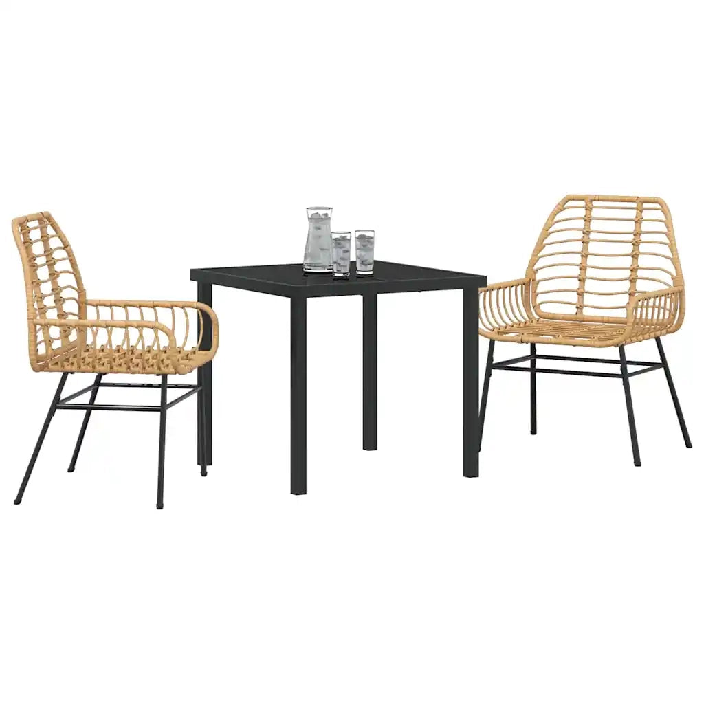 Set da Pranzo per Giardino 3 pcs Marrone polyrattan