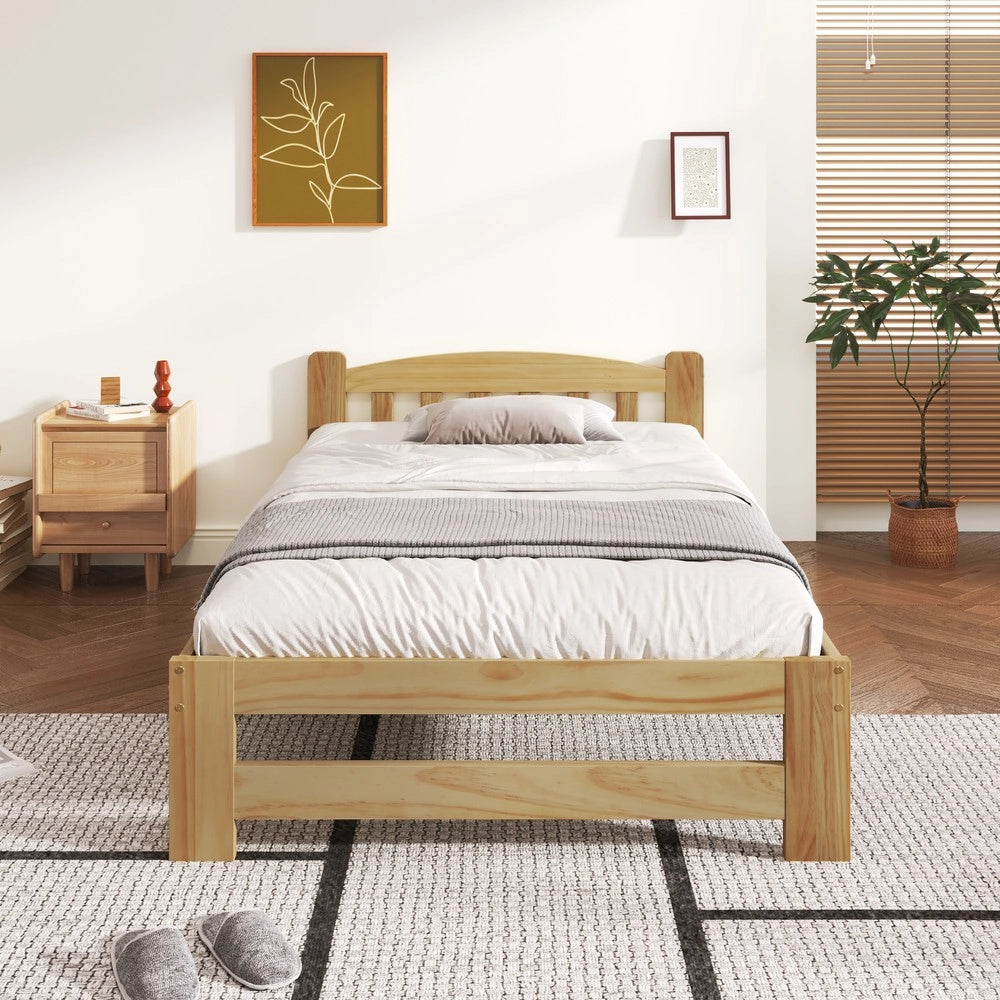Letto Singolo in Legno Massello con Testiera e Doghe ¨C MINIMAL ¨C Naturale 90x200