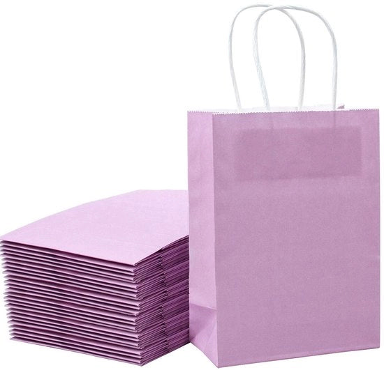 Confezioni regalo in carta 21 x 11 x 27 cm - Sacchetti in carta - Colorazione kraft lila - 25 pezzi - Con maniglie - Base robusta - Confezioni per regali