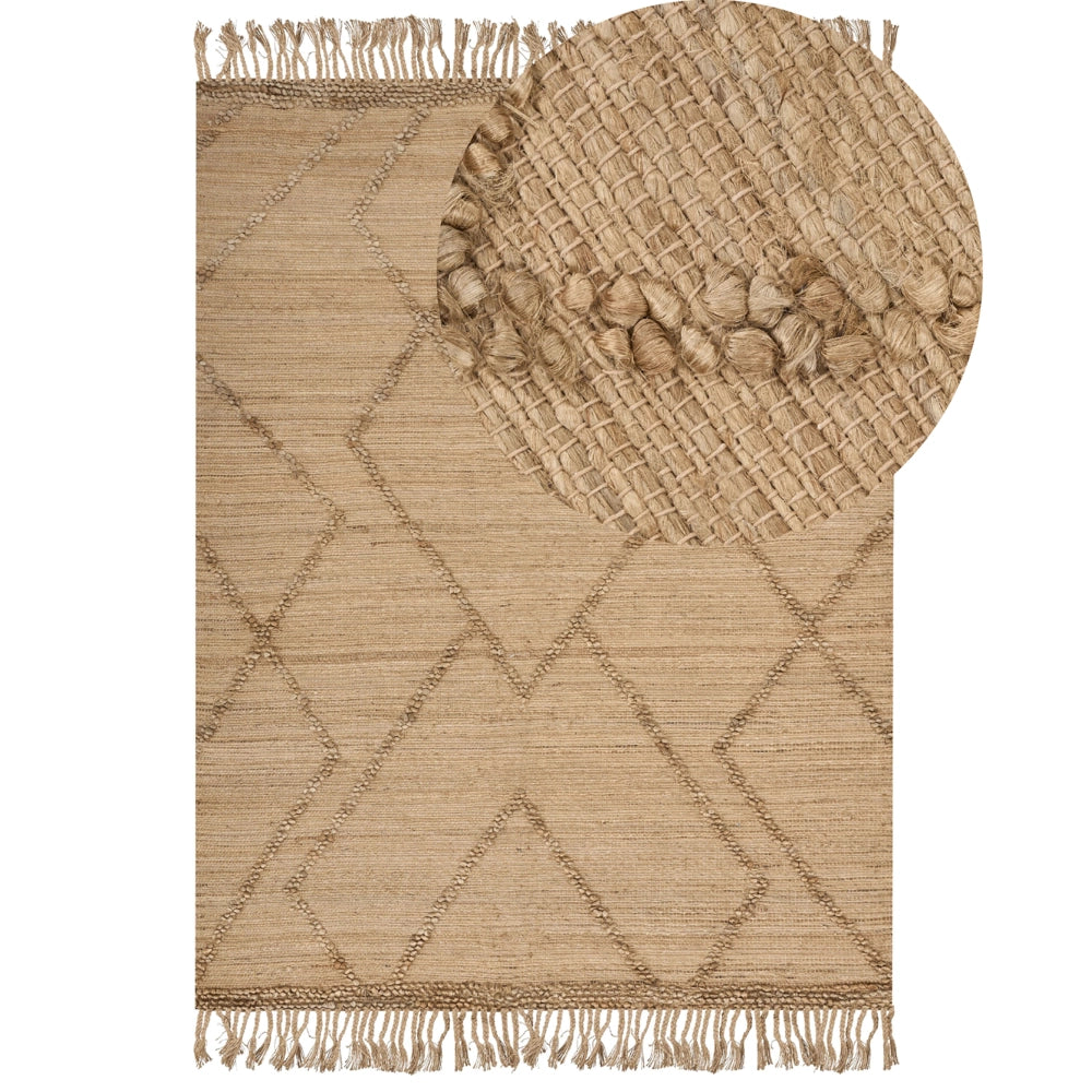 Tappeto Beige Juta 200 x 300 cm Tessuto a mano Linee geometriche con nappe Stile naturale Boho Tessile