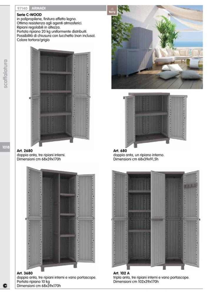 1pz armadio terry "cwood" 2ante cm 68x39x170h tre ripiani 2680 cod:ferx.17313