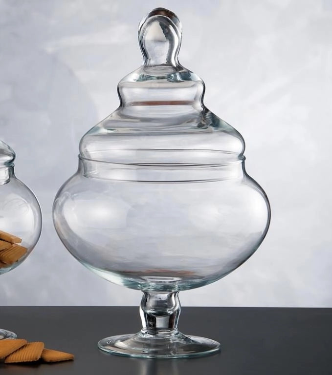 Vaso in vetro Scatola Decorativa maat con piede e coperchio 36,5 cm