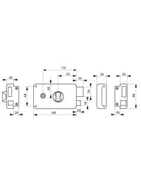 Serratura da applicare doppio cilindro con quadro maniglia , destra , asse 55mm, 140x88mm, nero - THIRARD