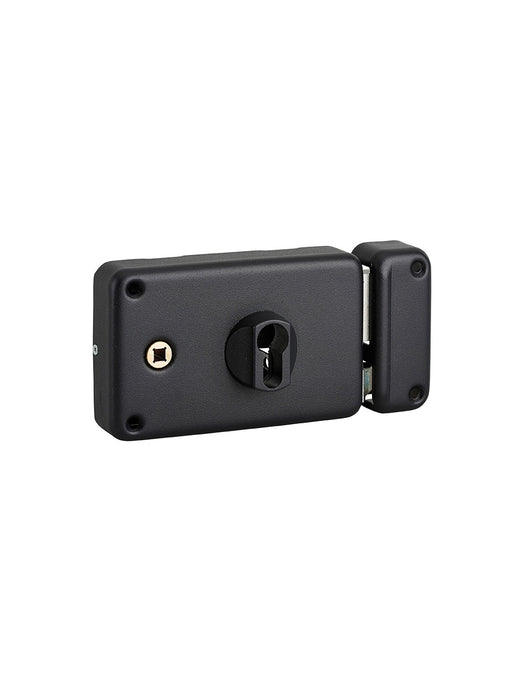 Serratura da applicare doppio cilindro con quadro maniglia , destra , asse 55mm, 140x88mm, nero - THIRARD