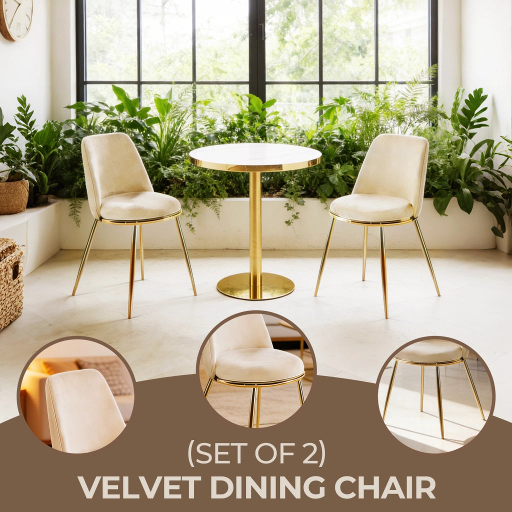 Sedia da pranzo con schienale alto ergonomico e gambe metalliche dorate in velluto crema