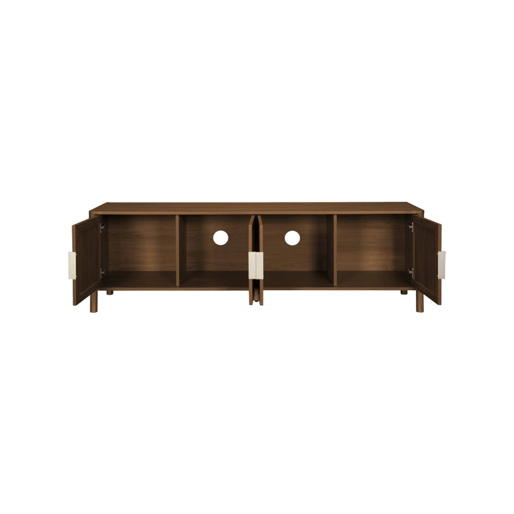Mobile tv vintage in legno e rattan con 4 ante 160cm, noce
