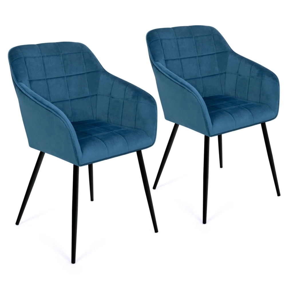 IDMarket - Set di 2 sedie in velluto blu con braccioli MADY