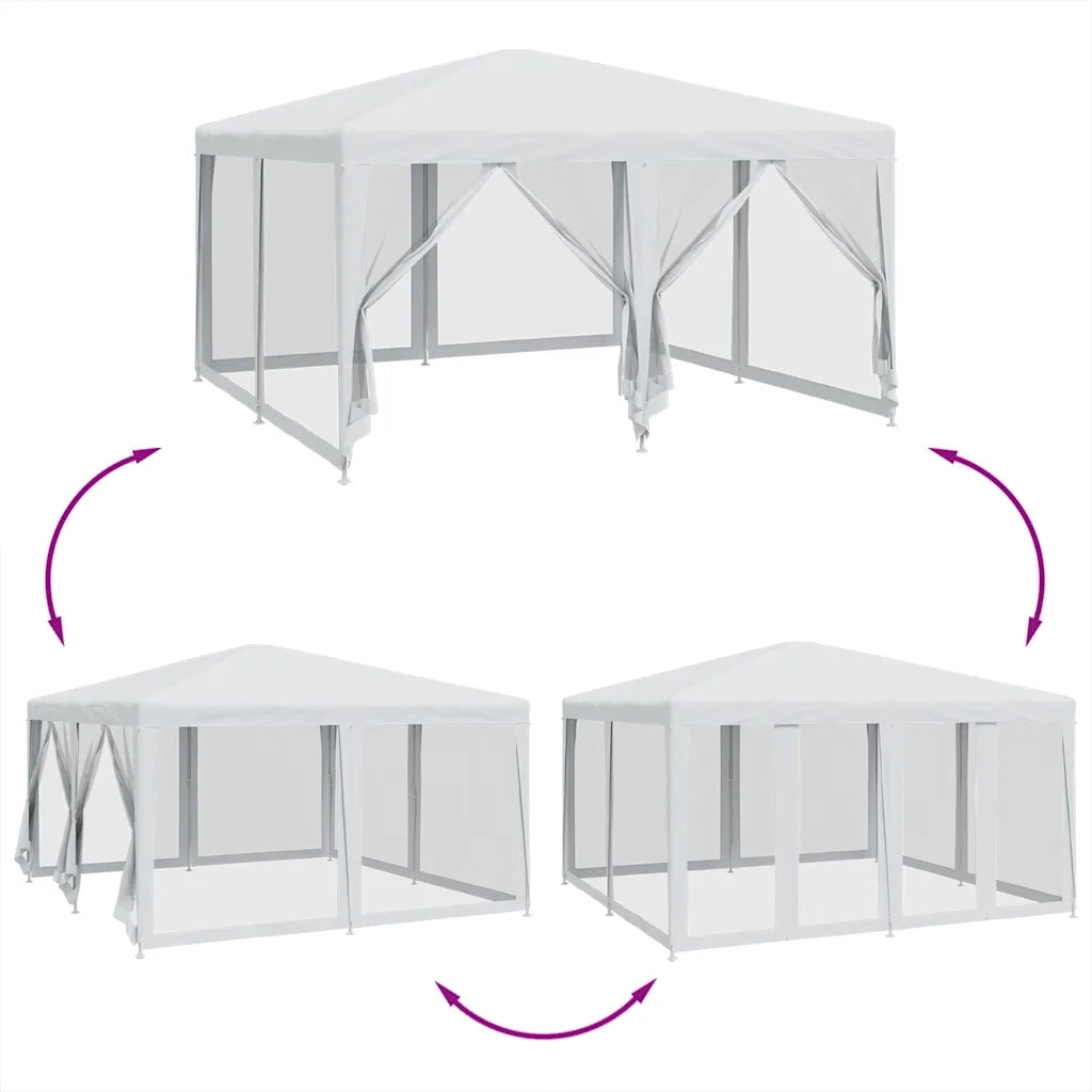 Tenda per Feste con 8 Pareti Laterali in Rete-Tenda Gazebo Bianco 4x4 m HDPE