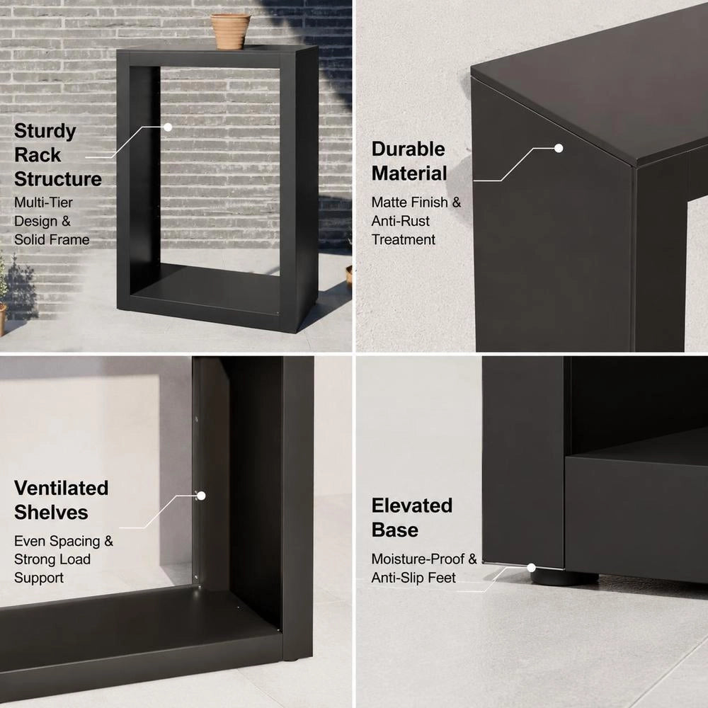 Porta legna nero, 60x40x80 cm, in acciaio – robusto e resistente, ideale per esterni, giardino e camino, pratico e durevole