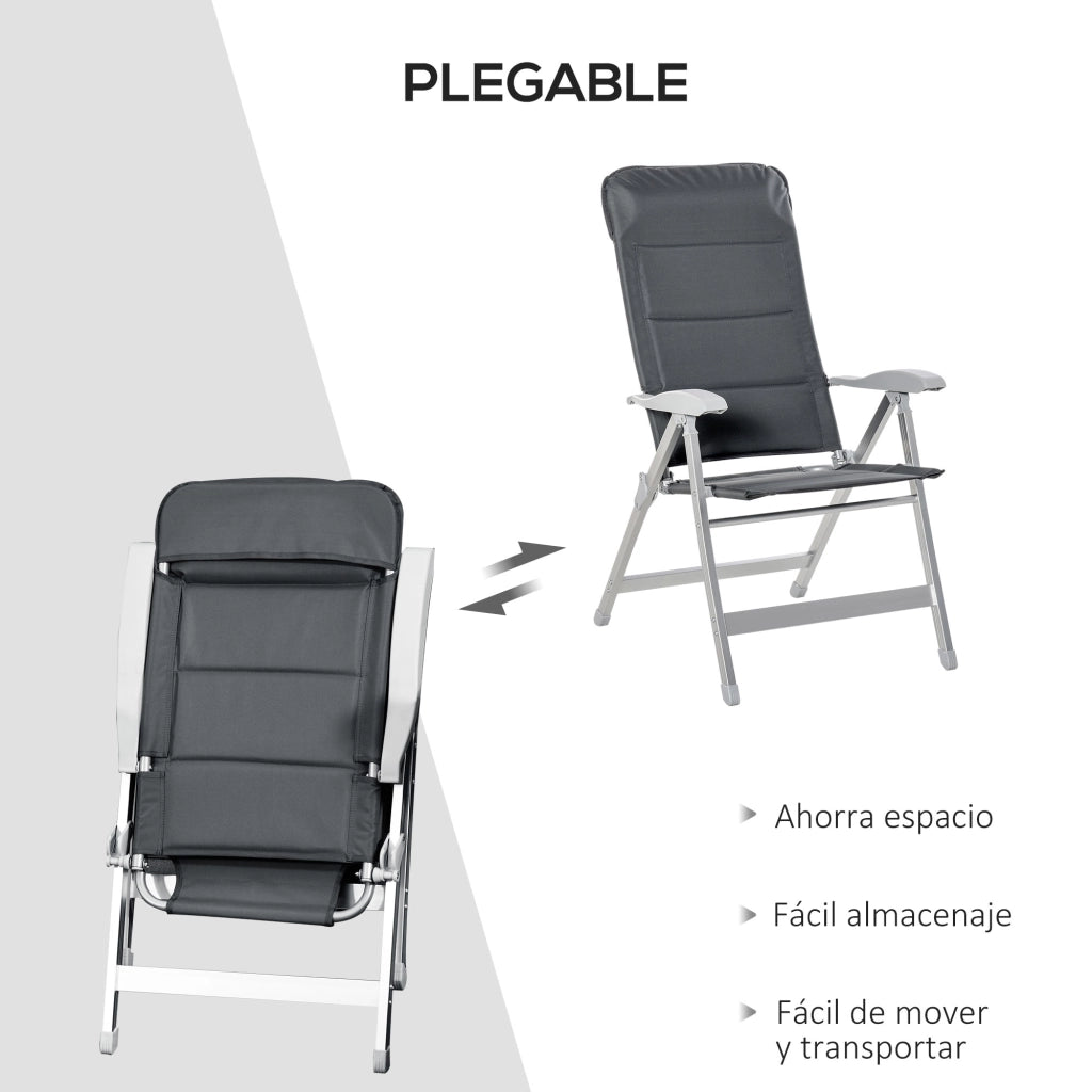 Sedia da giardino pieghevole in alluminio con schienale regolabile e poggiatesta imbottito per esterno ¨C zephmum ¨C grigio 75x61.5x114.5 cm