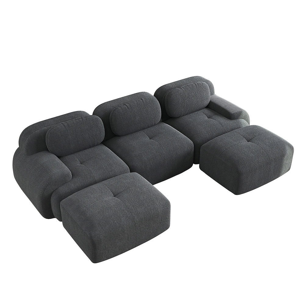 Divano a U in velluto premium - Xylo - Senza montaggio, antiscivolo, braccioli XL, 32D, grigio