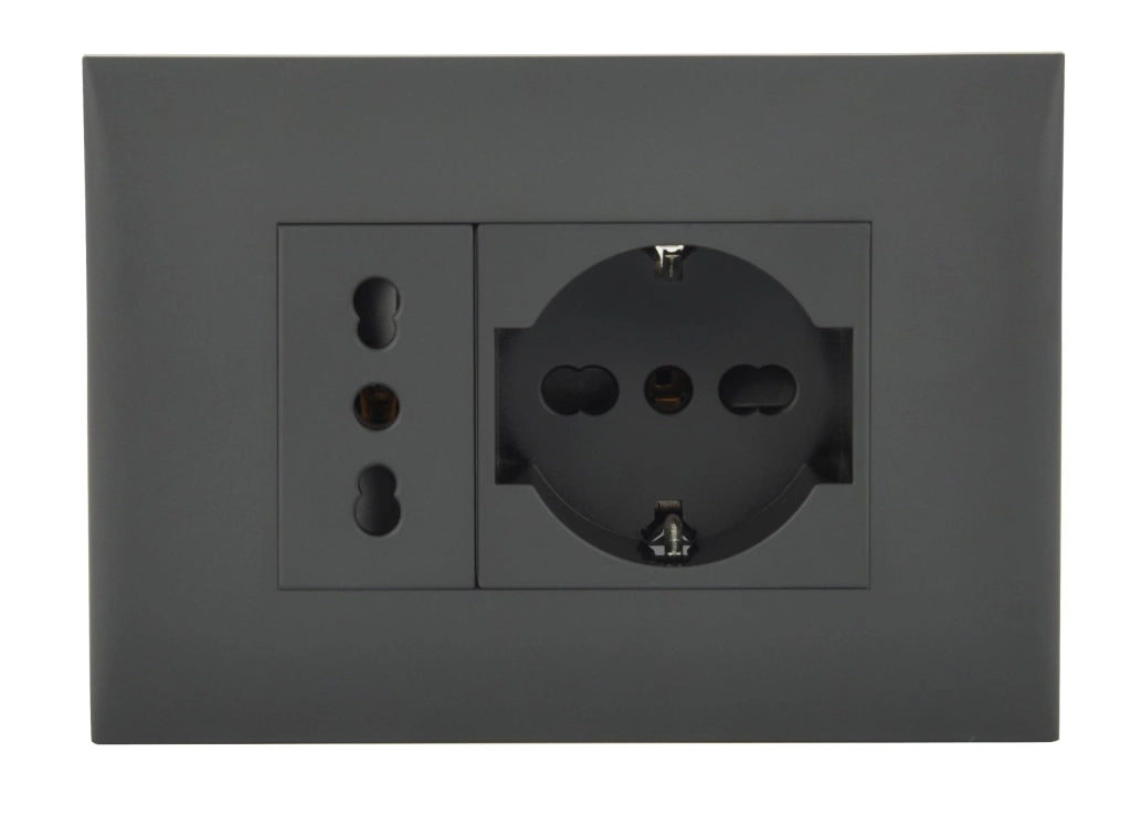 Kit Presa Bivalente Italiana Tedesca con Supporto e Placca Electraline