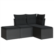 Set Divani da Giardino 4 pz | Set Salotto da Giardino con Cuscini Nero in Polyrattan