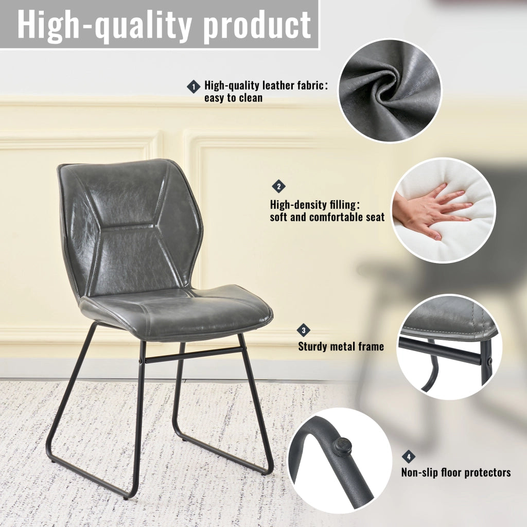 Sedia da Pranzo Set da 2 con Seduta Ergonomica e Cuciture Decorative, in Similpelle e Metallo, Grigio