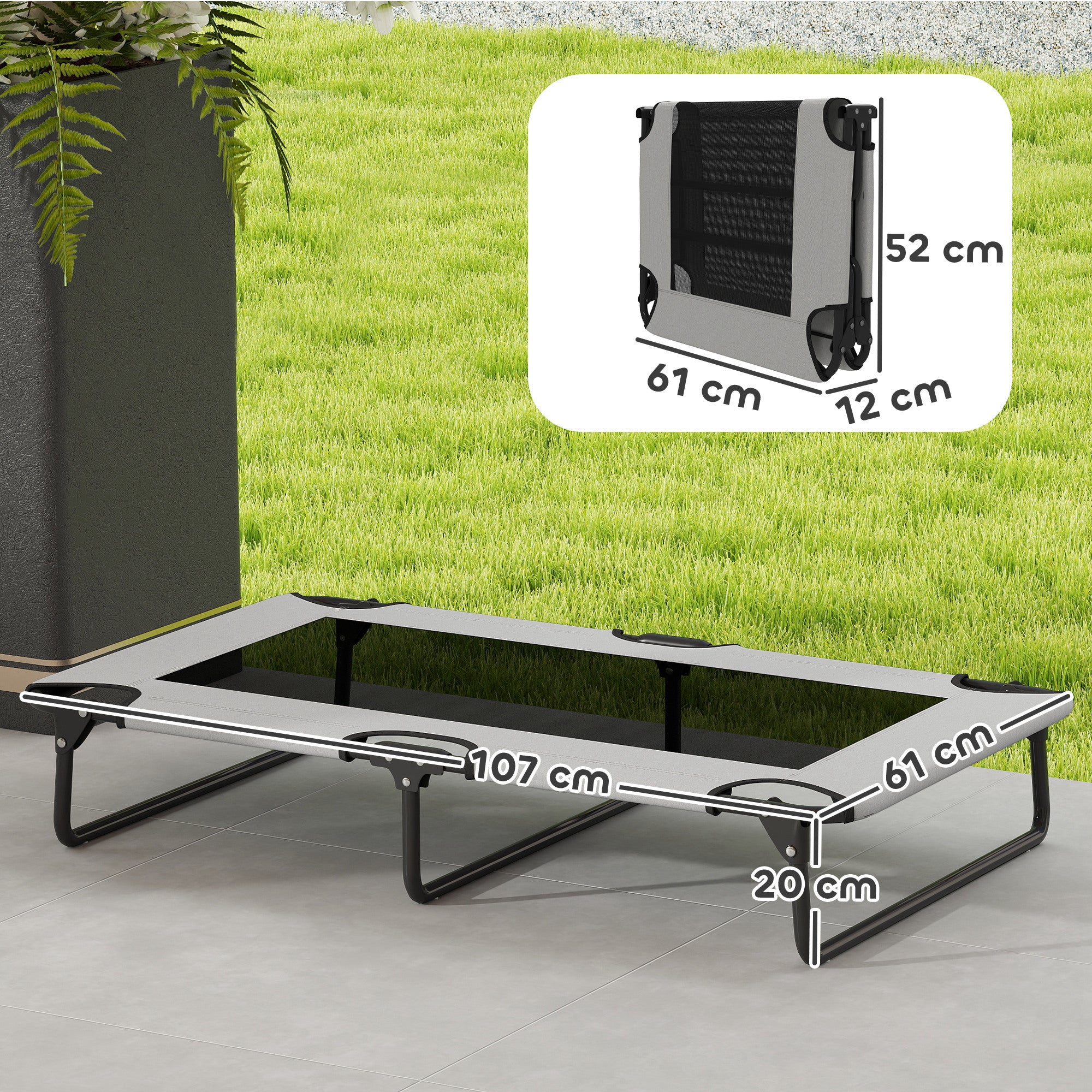 Letto per Cani Grandi Pieghevole 107x61x20 cm da Interno ed Esterno con Tessuto a Rete Grigio Chiaro