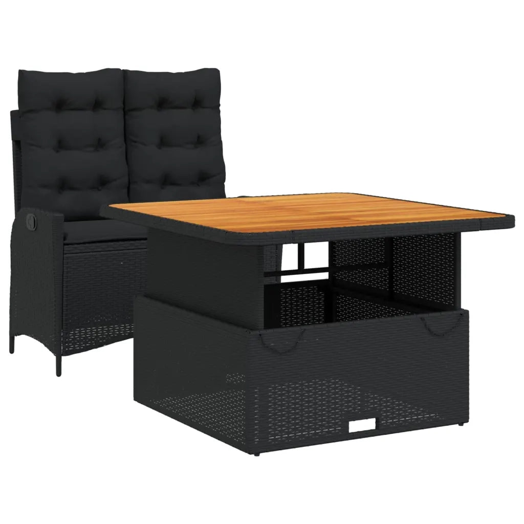 Set da Pranzo da Giardino 2 pz con Cuscini Nero in Polyrattan 3277451
