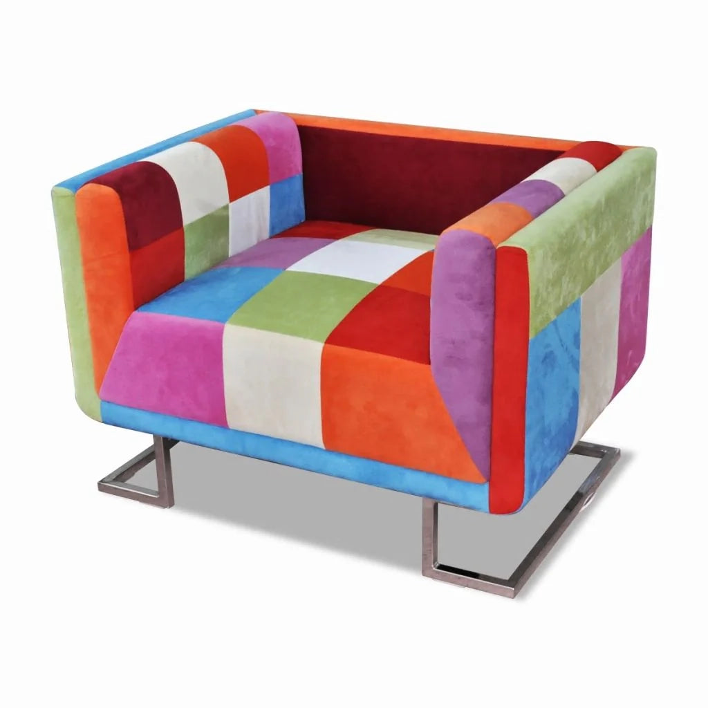 Poltrona poltrona lounge design divano club di design cubo da soggiorno con tessuto patchwork cromato 1102040/3