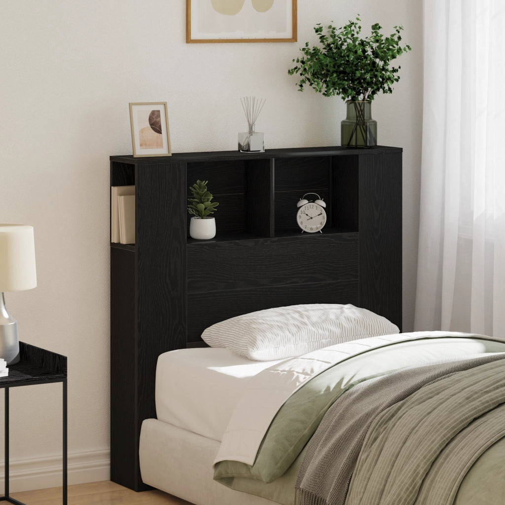 Testiera per letto Armadietto Nero Rovere 100x19x104,5 cm Realizzato in Legno Ingegnerizzato