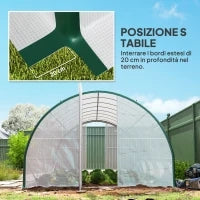 Serra a Tunnel 6x3 m con 2 Ingressi e 8 Finestre, in PE, Poliestere e Acciaio Zincato, Bianco e Verde
