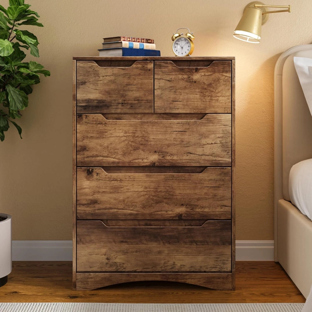 Cassettiera con 5 cassetti, armadio per camera da letto, armadio dipinto, per soggiorno, impermeabile e durevole, 94 x 72 x 41 cm (marrone chiaro)