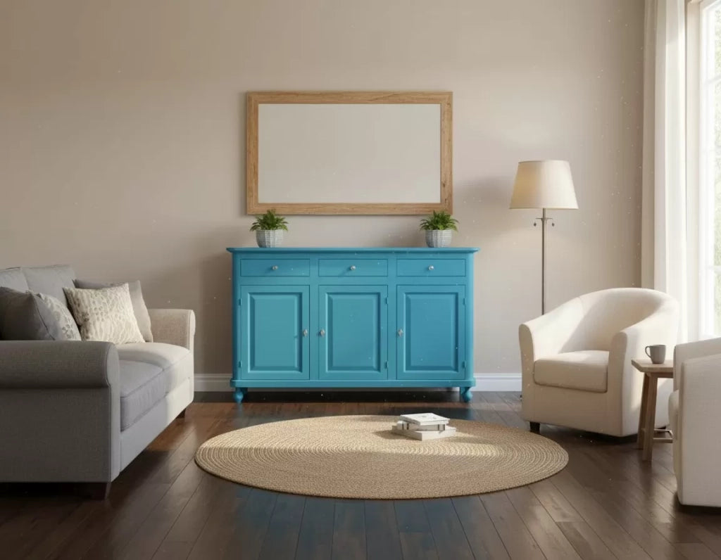 Madia credenza 3 ante legno shabby azzurro 158x45x98 - Mobili 2G