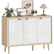 Credenza Moderna a 3 Ante con Ripiano Regolabile. 107x35x77 cm. Bianco Lucido e Rovere