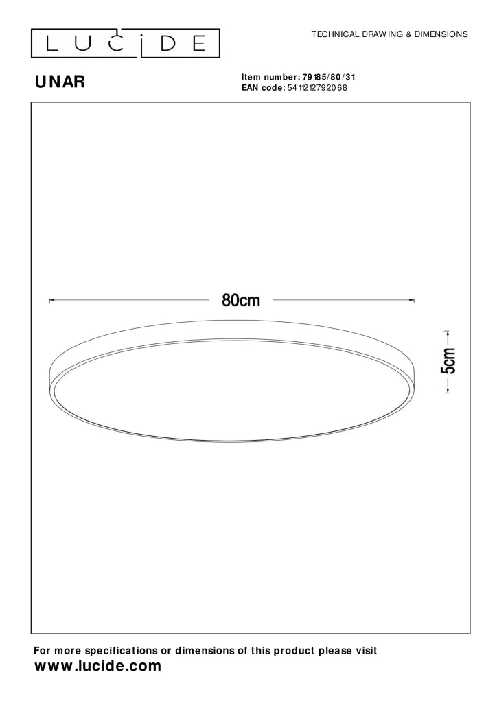 Plafoniera LED Lucide UNAR rotonda bianca 80cm 80W