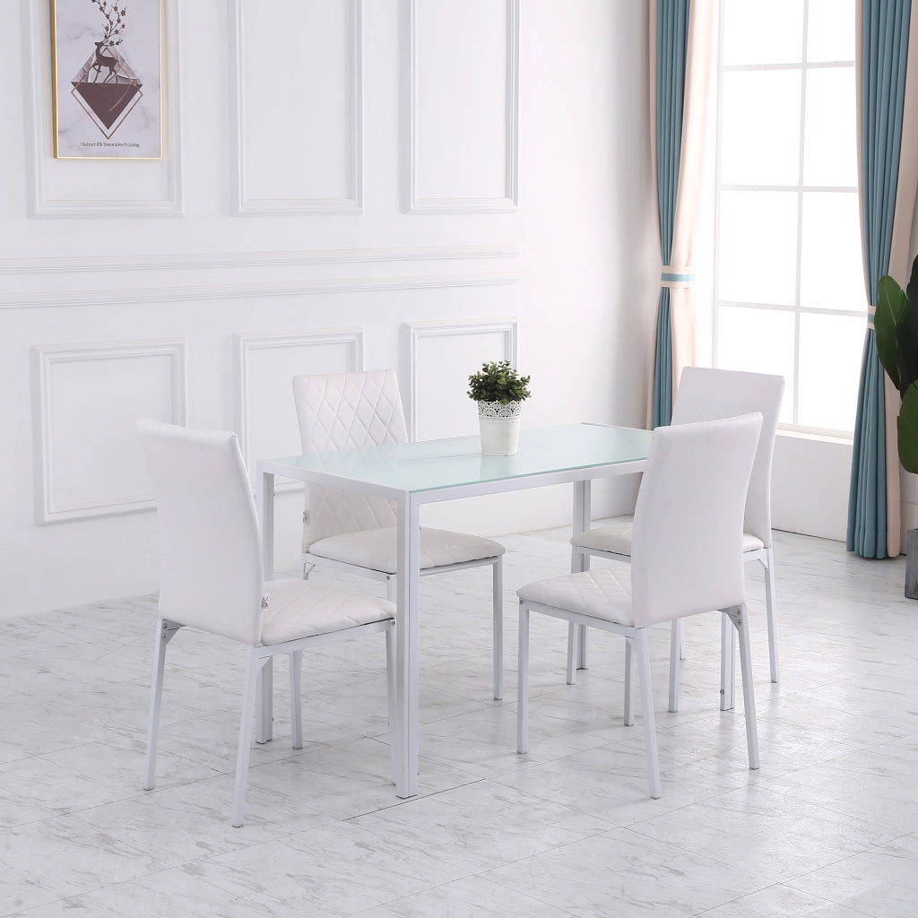 Tavolo Rettangolare da 4 Persone per Cucina e Soggiorno, Tavolo Moderno in Metallo e Vetro Temperato, 120x60x75 cm, Bianco