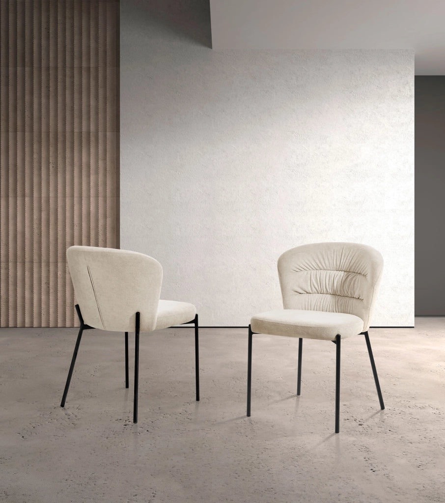 Set 2 sedie da pranzo Hispanohogar ferro e tessuto chenille beige 79×57×59 cm