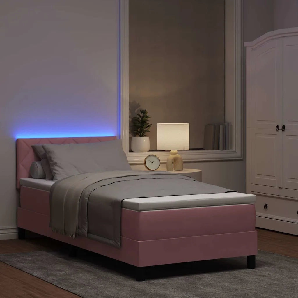 Letto a Sorgente LED con materasso Rosa 90 x 190 cm Velluto 3342691