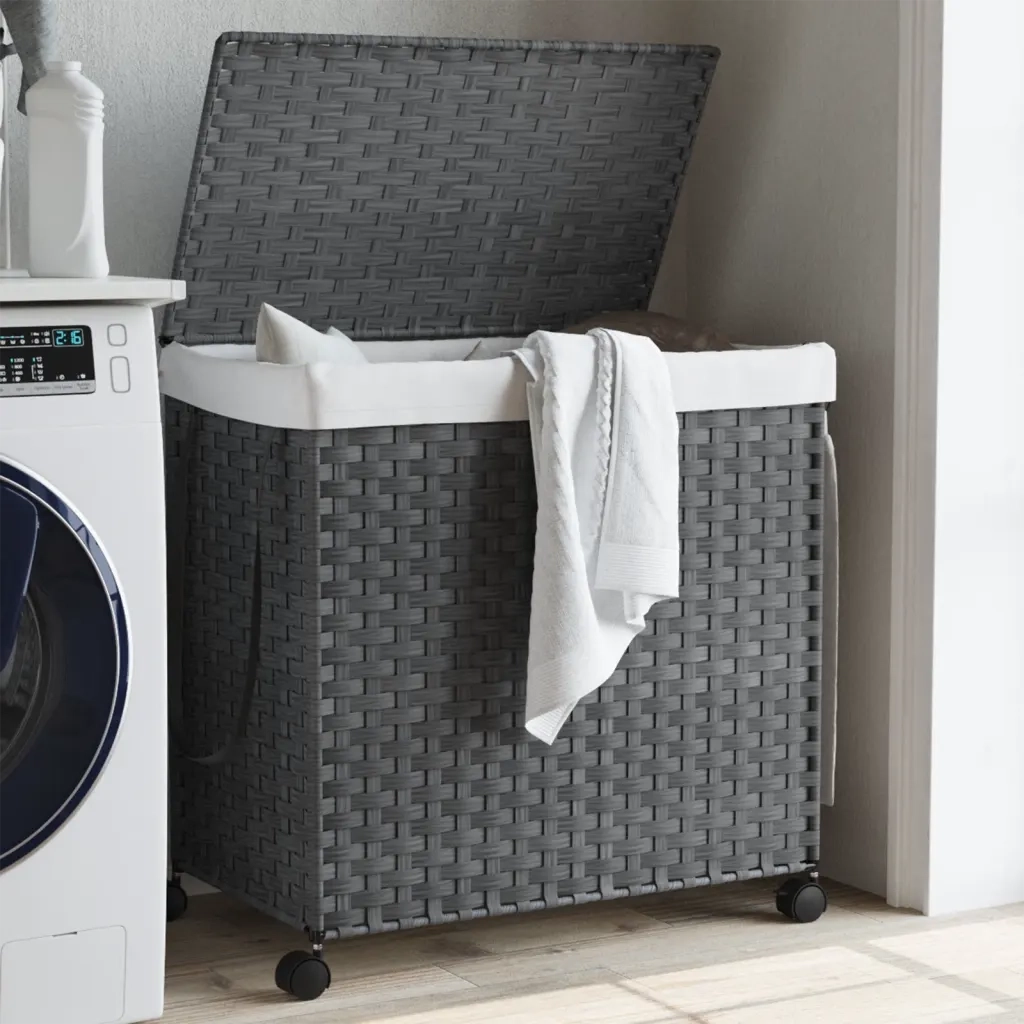 Cesto Portabiancheria con Ruote Grigio 60x35x60,5 cm Rattan 372041