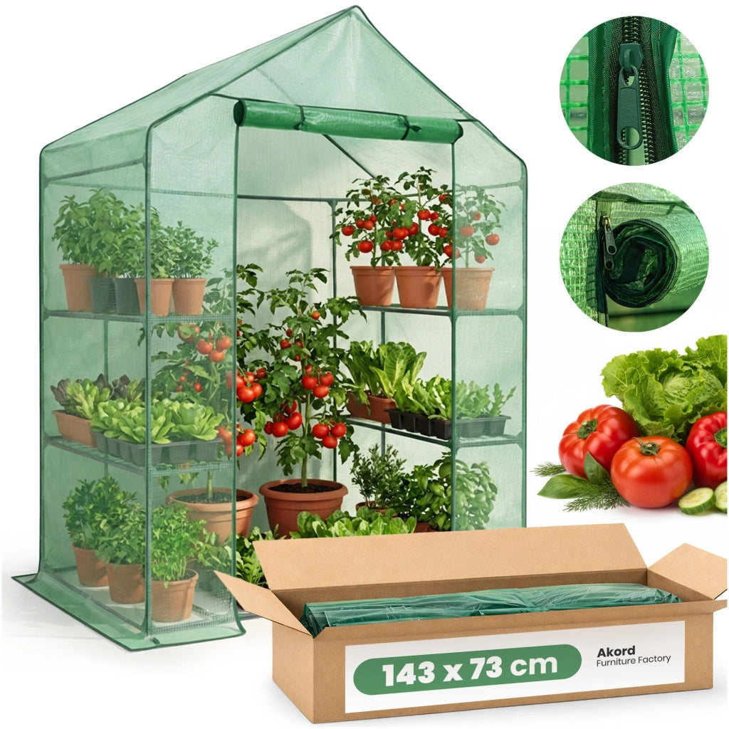Mini serra da giardino a casetta con struttura in metallo e telo in PE con ripiani 1 porta Verde 143x73x195 cm