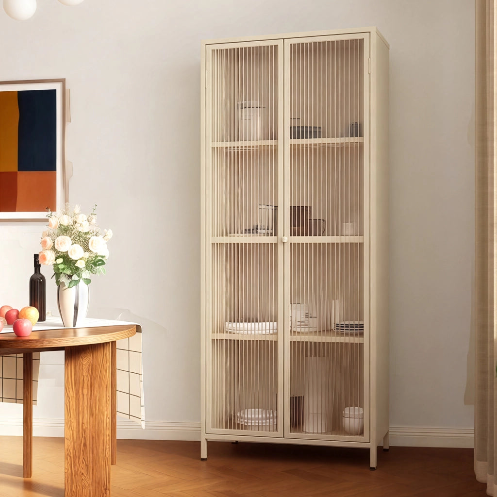 Armadio a Vetrata Säkylä con 4 Scomparti 180 x 80 x 35 cm in Acciaio - Color Cammello [en.casa]
