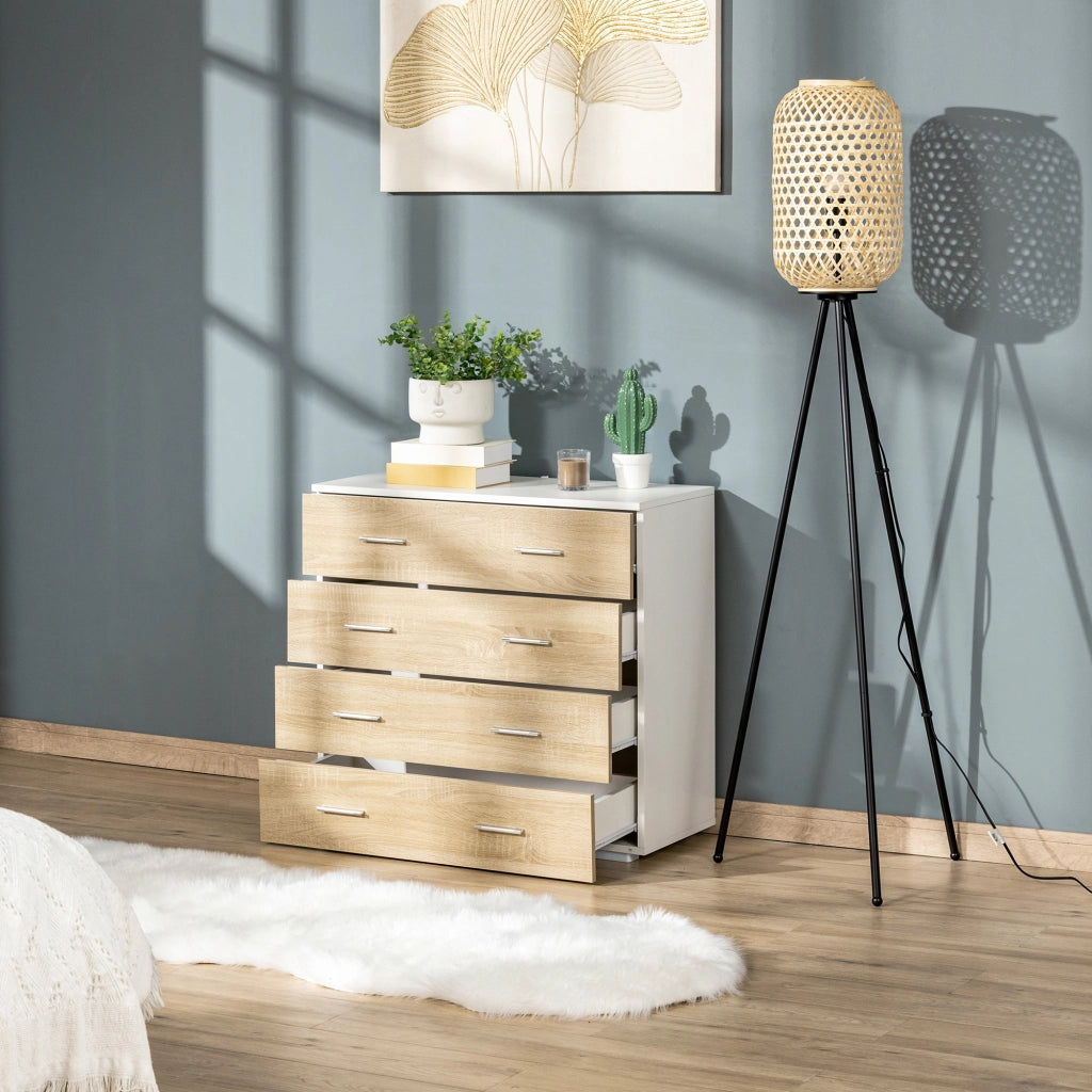 Cassettiera Moderna con 4 Cassetti ¨C zephmum ¨C Roble e Bianco 76x35x72 cm