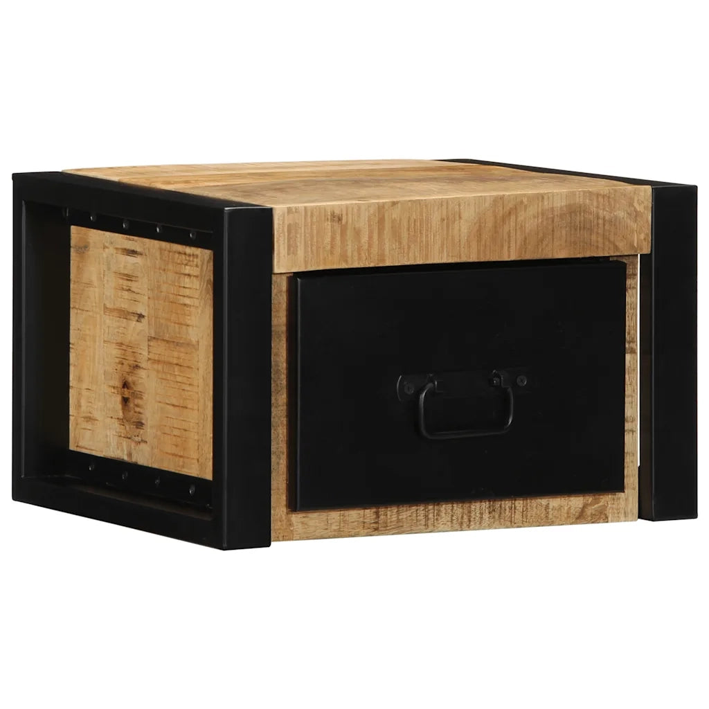 Comodino 40x35x25 cm in Legno Grezzo Massello di Mango