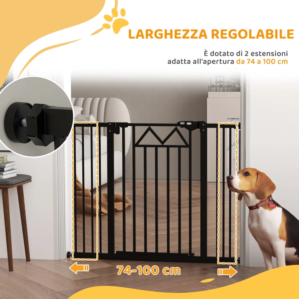 Cancelletto per Cani 74-100x76 cm 4 Viti Regolabili e Nastro Adesivo in Metallo e Plastica Nero