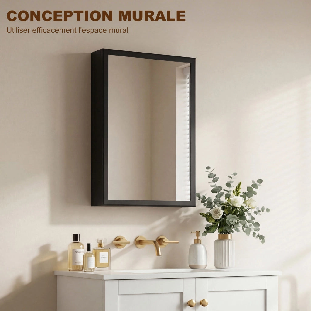 Armadietto Bagno Specchio Sospeso ¨C Zephmum ¨C Nero Acciaio 40x12x60 cm