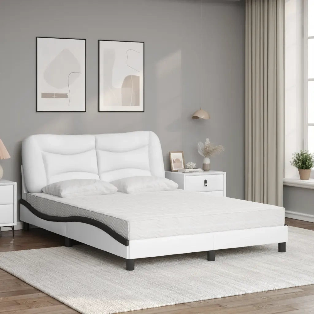 Letto con Materasso Hvar Bianco e Nero 140x200 cm in Similpelle 3208730