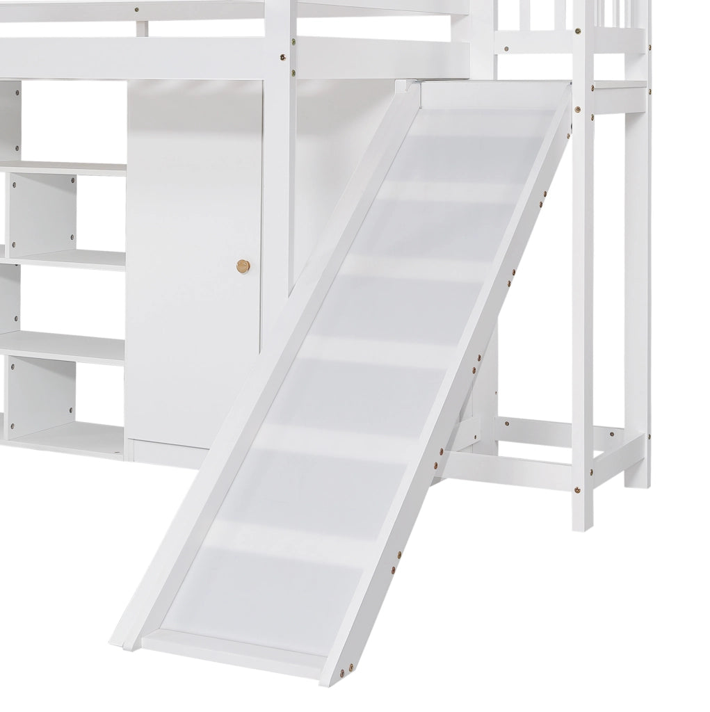 LETTO a castello con scivolo e armadio 90x200 cm bianco