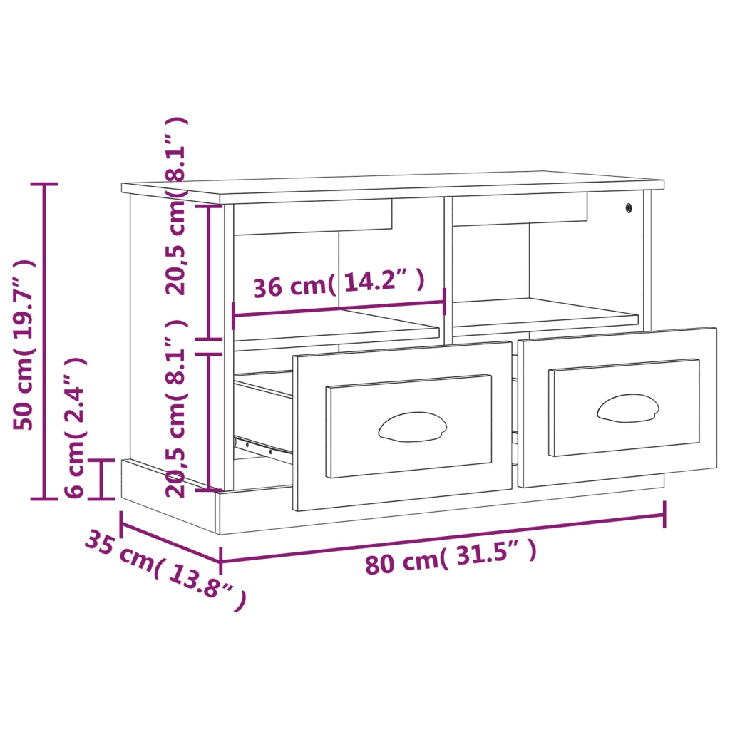 Mobile Porta TV Rovere Fumo 80x35x50 cm in Legno Multistrato 816285