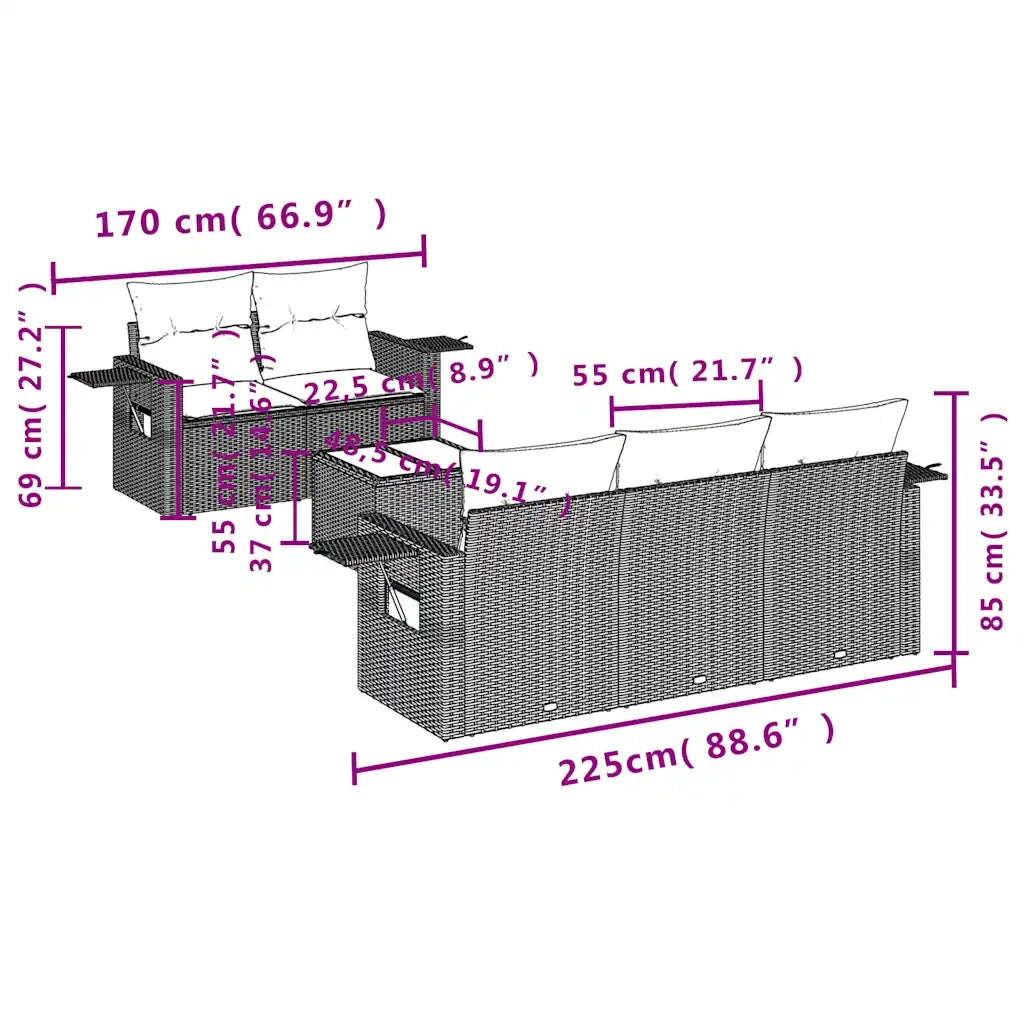 Set Divani da Giardino 6 pz con Cuscini Marrone in Polyrattan 3219903